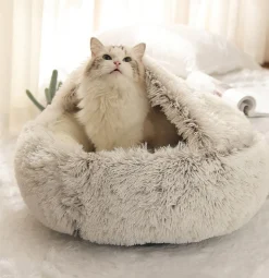 DOWNYPAWS - Panier Semi-Fermé Confortable Pour Chat, Polyester Doux