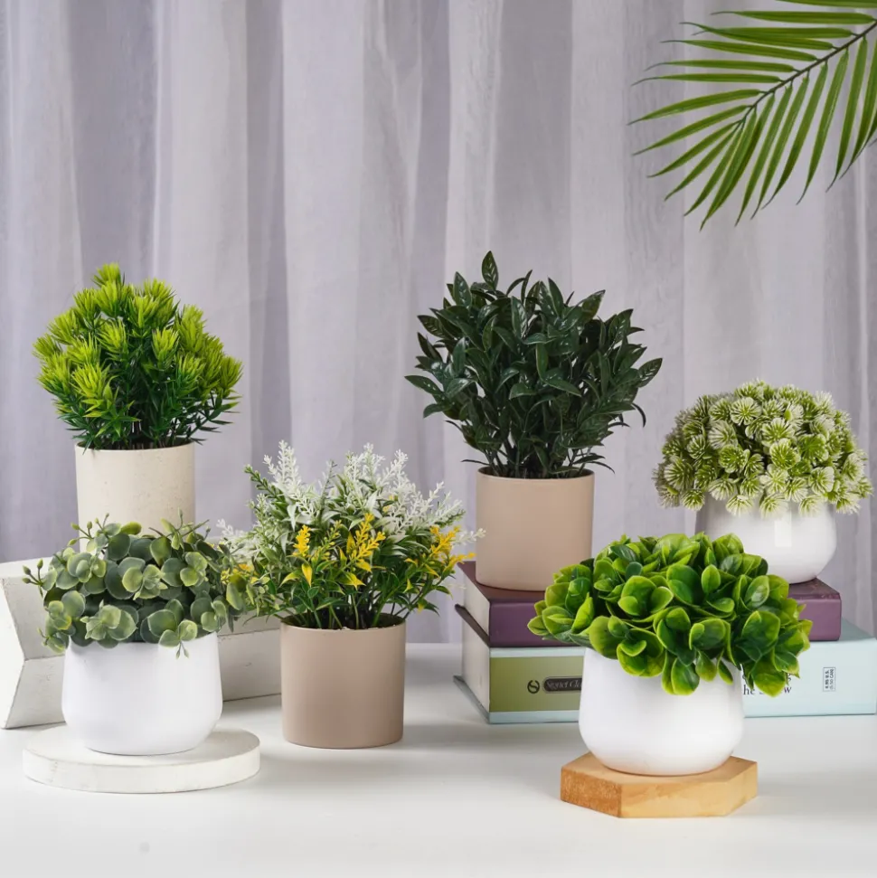 DOWNYPAWS - Plantes vertes artificielles en pot fleurs artificielles eucalyptus poilu