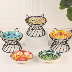 DOWNYPAWS - Support pour gamelles pour chat forme de tête de chat-16*13cm