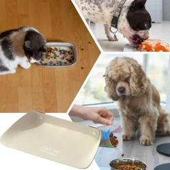 DOWNYPAWS - Tapis antidérapant pour gamelle d'animal de compagnie-tapis de nourriture pour animaux 45*30cm-blanc