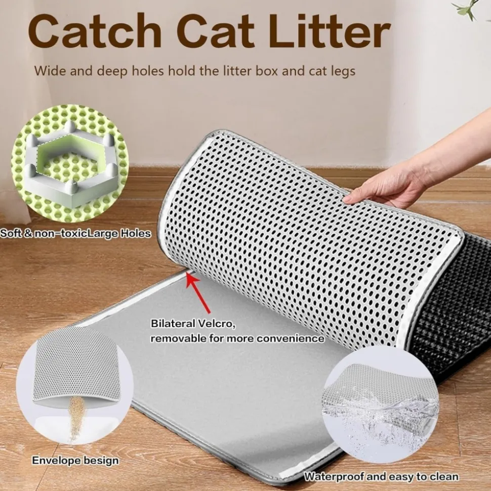 DOWNYPAWS - Tapis de litière anti-déversement pour chat violet 45*60cm