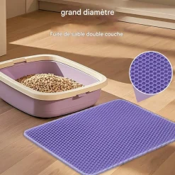 DOWNYPAWS - Tapis de litière anti-déversement pour chat violet 40*50cm