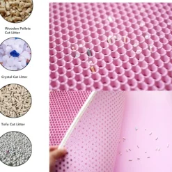 DOWNYPAWS - Tapis de litière anti-déversement pour chat rose 45*60cm