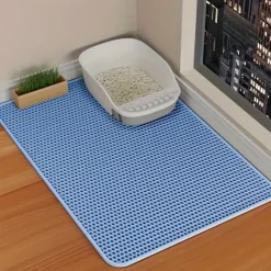 DOWNYPAWS - Tapis de litière anti-déversement pour chat bleu clair 45*60cm