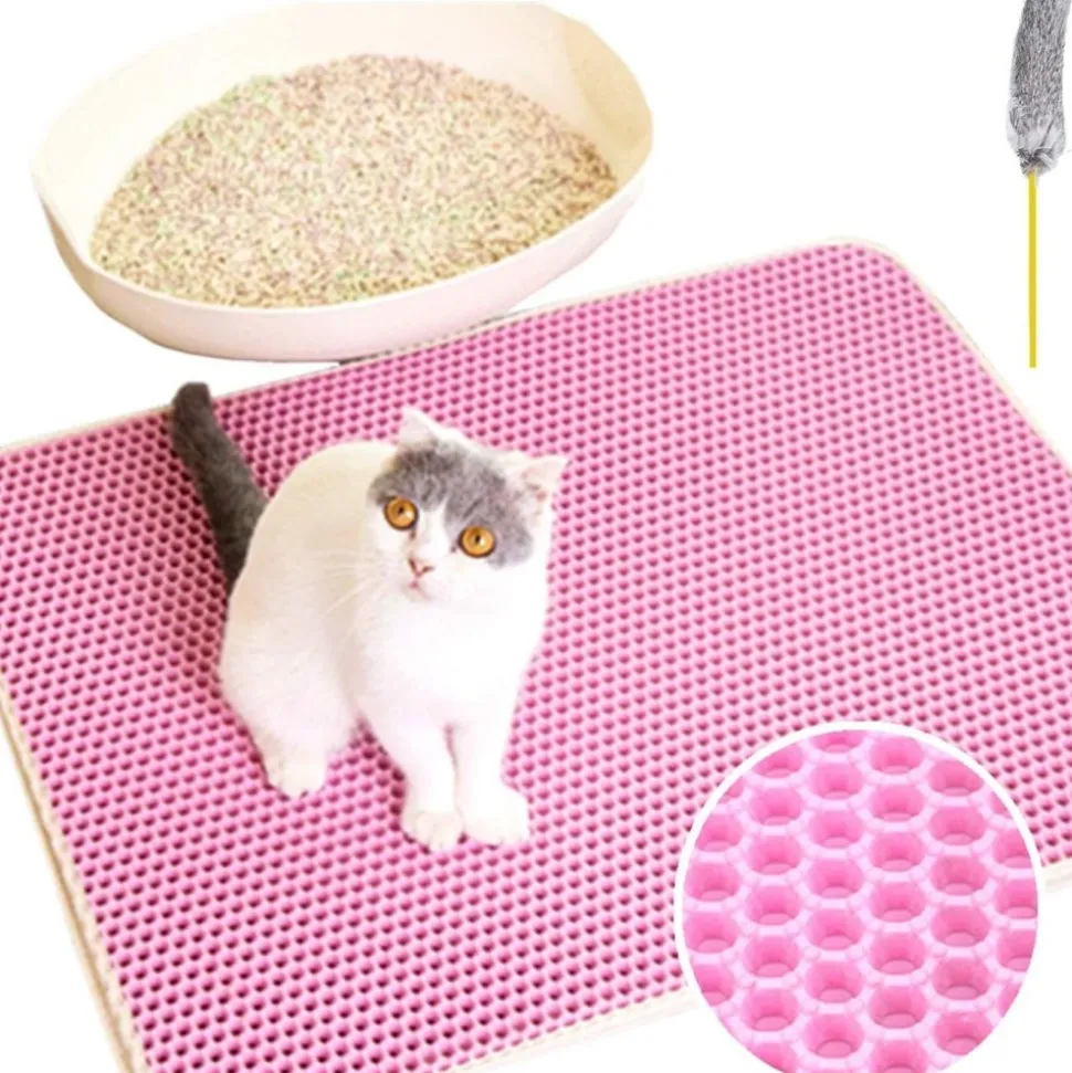 DOWNYPAWS - Tapis de litière anti-déversement pour chat rose 40*50cm