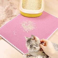 DOWNYPAWS - Tapis de litière anti-déversement pour chat rose 40*50cm