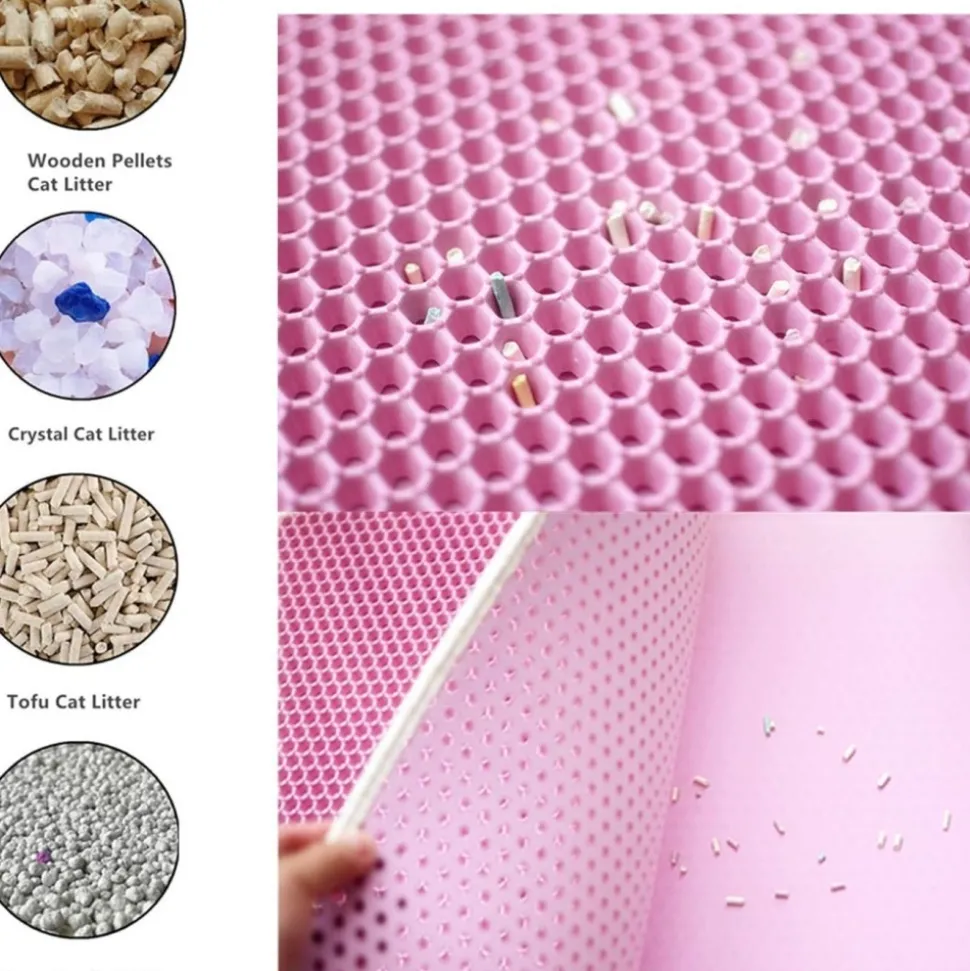 DOWNYPAWS - Tapis de litière anti-déversement pour chat rose 40*50cm