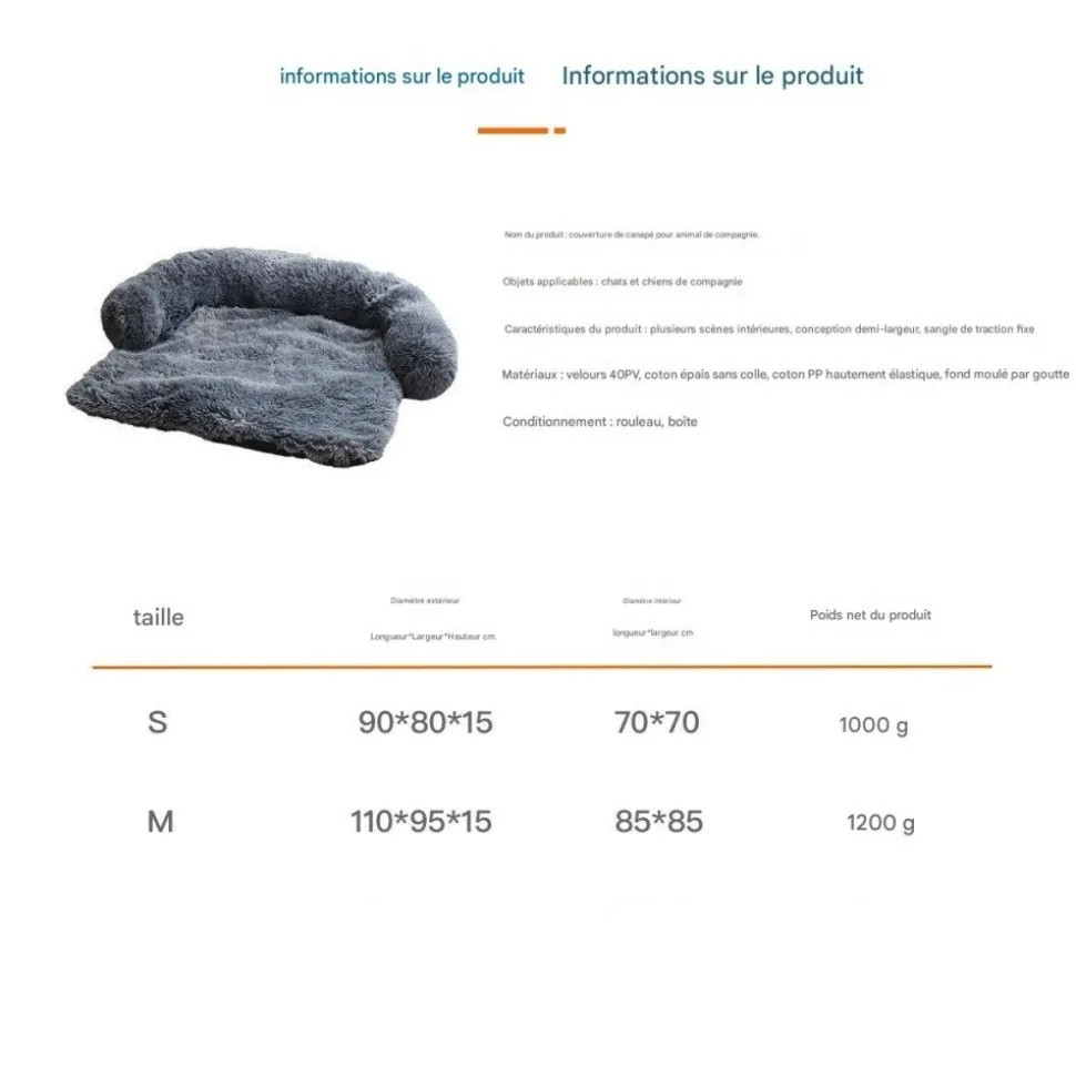 DOWNYPAWS - Tapis pour lit de chien en peluche, universel pour toutes saisons noir 95 x 80 x 15 cm