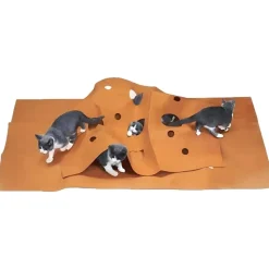 DOWNYPAWS - Tunnel pliable pour chat tapis d'entraînement--carré brun rougeâtre-120*90cm