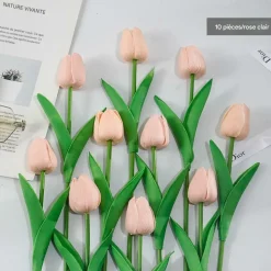 DTOPBUYAGE - Bouquet de 10 tulipes artificielles rose clair dtopbuyage