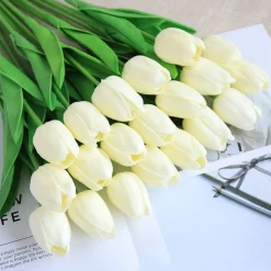 DTOPBUYAGE - Bouquet de 10 tulipes artificielles blanc dtopbuyage