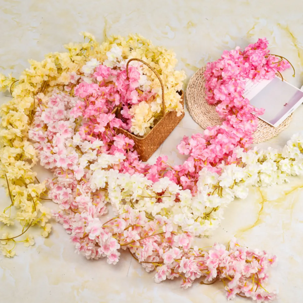 DTOPBUYAGE - Dtopbuyage - vigne de fleurs de cerisier artificielles roses - 2 pièces