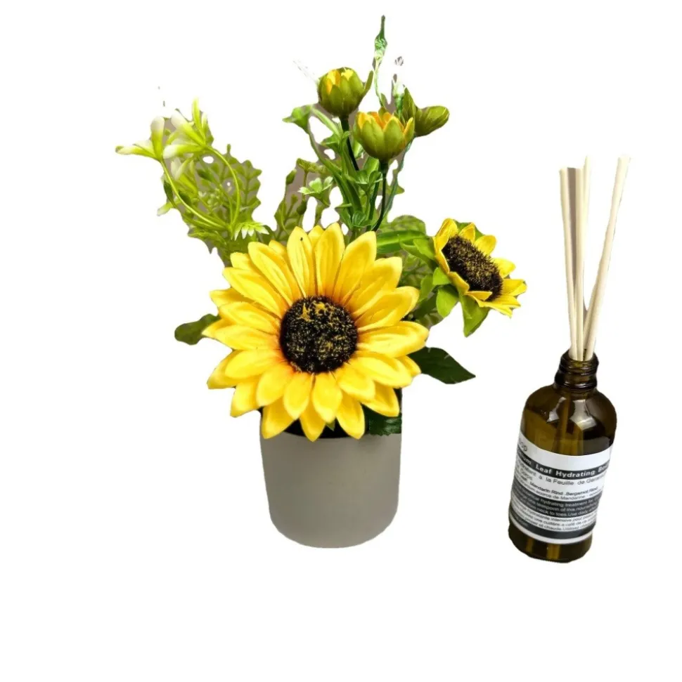 DTOPBUYAGE - Fleurs artificielles de tournesol de haute qualité avec pot gris - dtopbuyage
