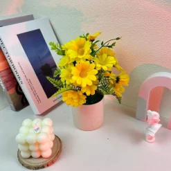 DTOPBUYAGE - Fleurs artificielles de tournesol et de marguerite avec pot blanc - dtopbuyage