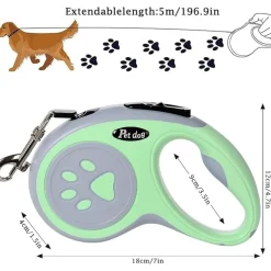 DTOPBUYAGE - Laisse rétractable 5 m pour chiens petit moyen taille vert