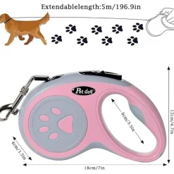 DTOPBUYAGE - Laisse rétractable 5 m pour chiens petit moyen taille rose