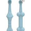 DTOPBUYAGE - Lot de 2 brosses à dents en silicone poisson os bleu pour animaux