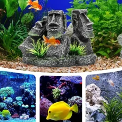 DTOPBUYAGE - Ornement aquarium statue moai en résine