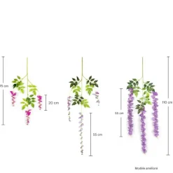 DTOPBUYAGE - Paquet de 12 rotins de fleurs artificielles de glycine et de violet pour mariage blanc dtopbuyage