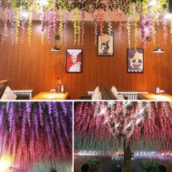 DTOPBUYAGE - Paquet de 12 rotins de fleurs artificielles de glycine et de violet pour mariage blanc dtopbuyage