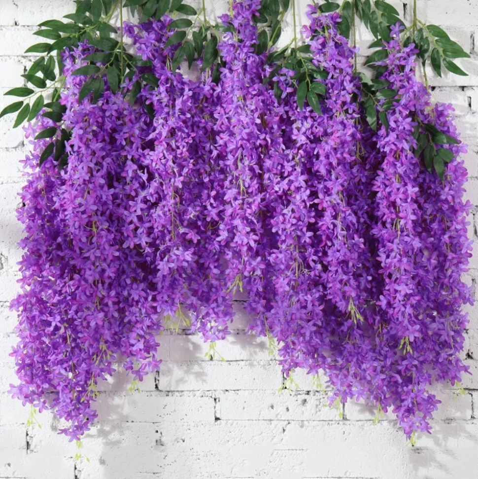 DTOPBUYAGE - Paquet de 12 rotins de fleurs artificielles de glycine et de violet pour mariage violet dtopbuyage
