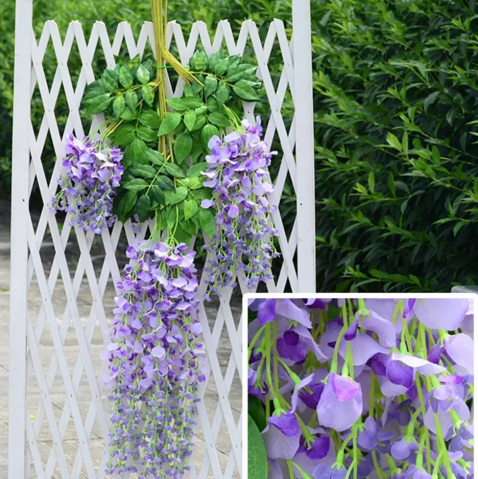 DTOPBUYAGE - Paquet de 12 rotins de fleurs artificielles de glycine et de violet pour mariage violet dtopbuyage