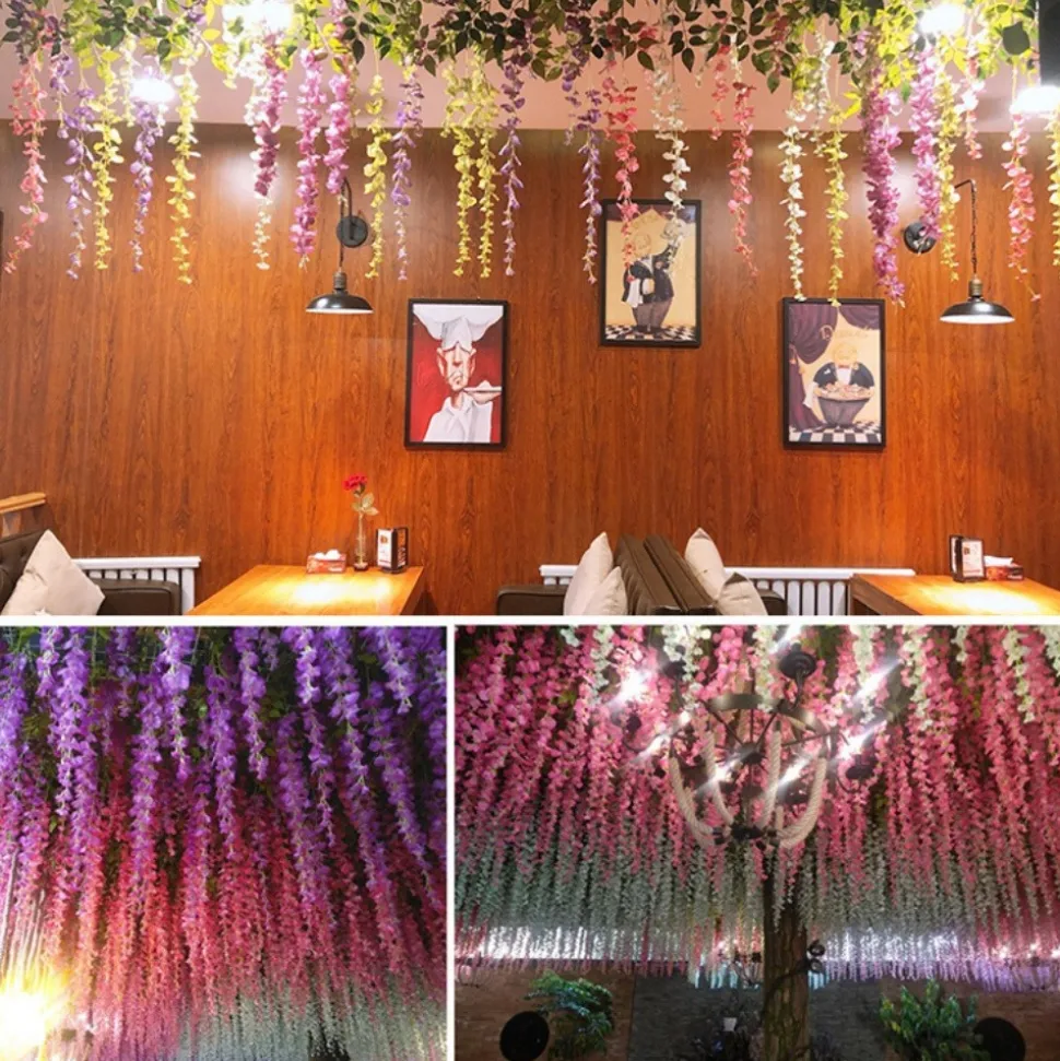 DTOPBUYAGE - Paquet de 12 rotins de fleurs artificielles de glycine et de violet pour mariage violet dtopbuyage