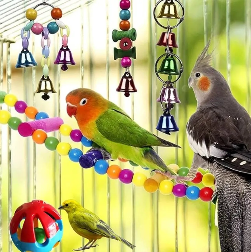 DTOPBUYAGE - Set de 15 jouets pour oiseaux avec cloches