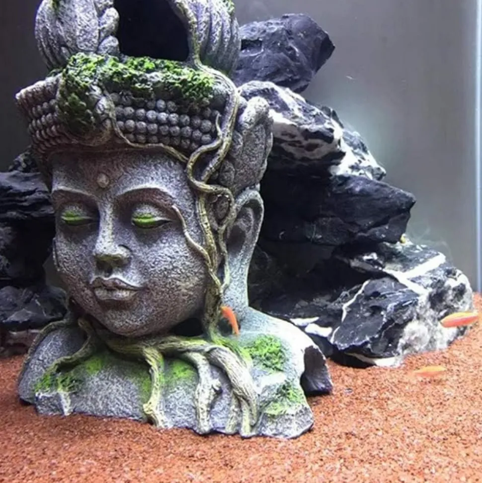 DTOPBUYAGE - Statue tête bouddha déco aquarium