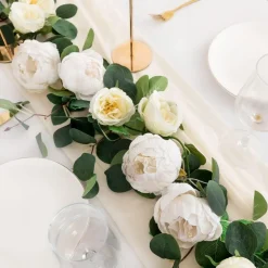 DTOPBUYAGE - Vigne de fleurs artificielles de pivoine et de feuilles d'eucalyptus pour mariage blanc 2 pièces dtopbuyage