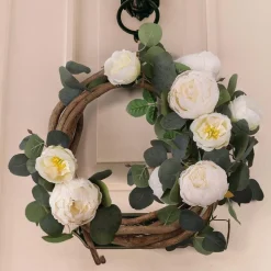 DTOPBUYAGE - Vigne de fleurs artificielles de pivoine et de feuilles d'eucalyptus pour mariage blanc 2 pièces dtopbuyage