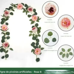 DTOPBUYAGE - Vigne de fleurs artificielles de pivoine et de feuilles d'eucalyptus pour mariage rose 2pcs dtopbuyage