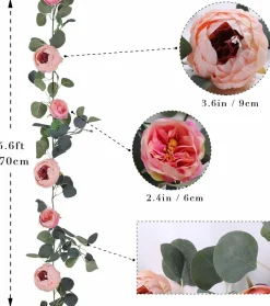 DTOPBUYAGE - Vigne de fleurs artificielles de pivoine et de feuilles d'eucalyptus pour mariage rose 2pcs dtopbuyage