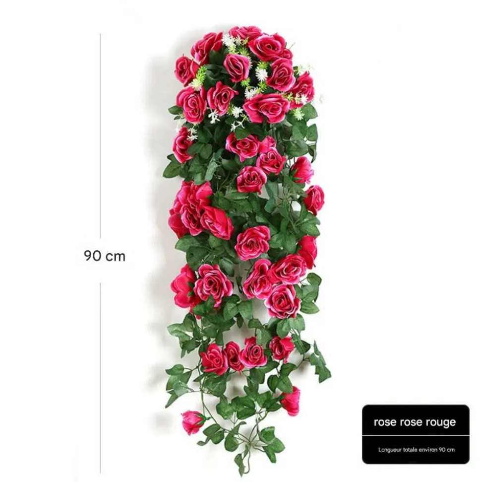 DTOPBUYAGE - Vinée de roses artificielles avec panier de bambou pour décoration rouge rosé dtopbuyage
