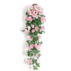 DTOPBUYAGE - Vinée de roses artificielles avec panier de bambou pour décoration rose dtopbuyage