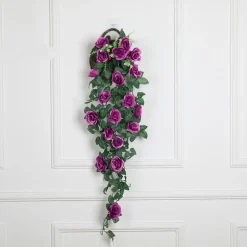 DTOPBUYAGE - Vinée de roses artificielles avec panier de bambou pour décoration violet dtopbuyage