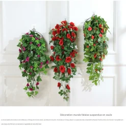 DTOPBUYAGE - Vinée de roses artificielles avec panier de bambou pour décoration champagne dtopbuyage