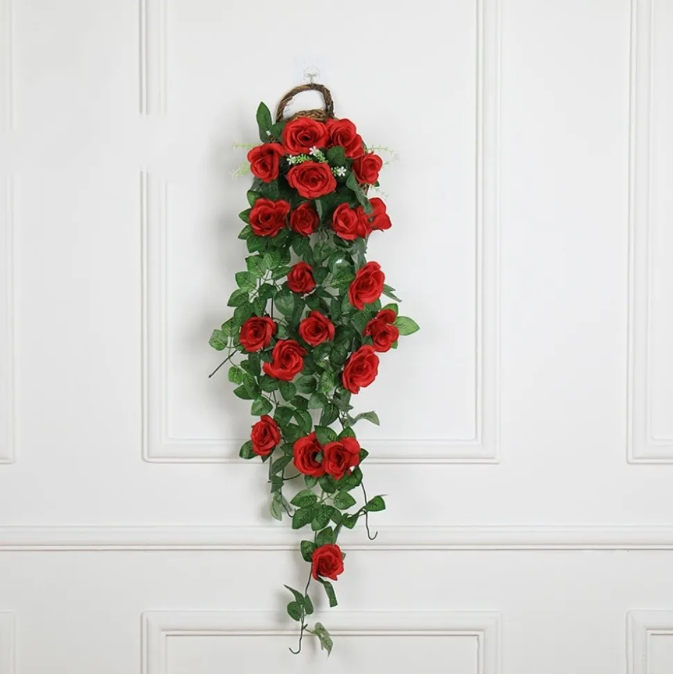 DTOPBUYAGE - Vinée de roses artificielles avec panier de bambou pour décoration rouge dtopbuyage