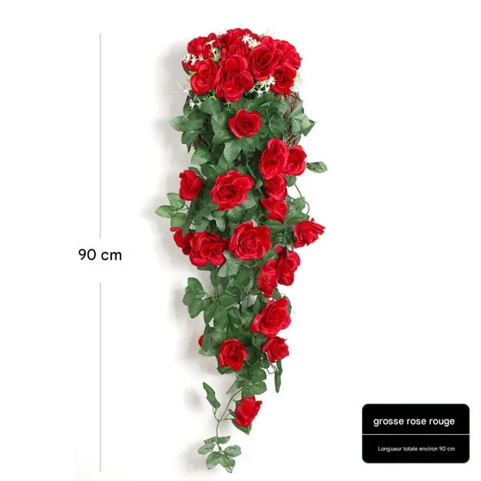 DTOPBUYAGE - Vinée de roses artificielles avec panier de bambou pour décoration rouge dtopbuyage