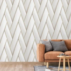 DUTCH WALLCOVERINGS - Papier peint geometric blanc et doré