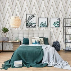 DUTCH WALLCOVERINGS - Papier peint geometric blanc et doré