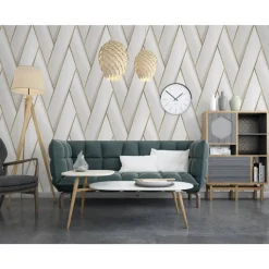 DUTCH WALLCOVERINGS - Papier peint geometric blanc et doré