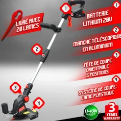 ELEM GARDEN TECHNIC - Coupe bordures sans fil 20v batterie lithium 2000mah - 25cm - elem garden