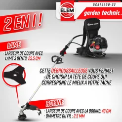 ELEM GARDEN TECHNIC - Débroussailleuse thermique dorsale 52cc - lame + fils - elem garden