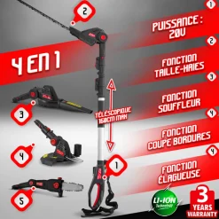 ELEM GARDEN TECHNIC - Outil de jardin multifonctions 4en1 sans fil 20v