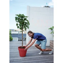 ELHO - Pot Loft rond à roulettes, coloris rouge théâtre - D.48,5xH.44,5cm