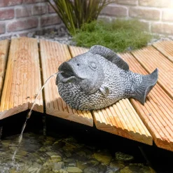 ESOTEC - Esotec gargouille avec pompe solaire poisson | figure de bassin figure de jardin h=22cm 101665