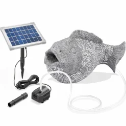 ESOTEC - Esotec gargouille avec pompe solaire poisson | figure de bassin figure de jardin h=22cm 101665