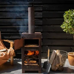 ESSCHERT DESIGN - Poêle de terrasse avec four à pizza rouille