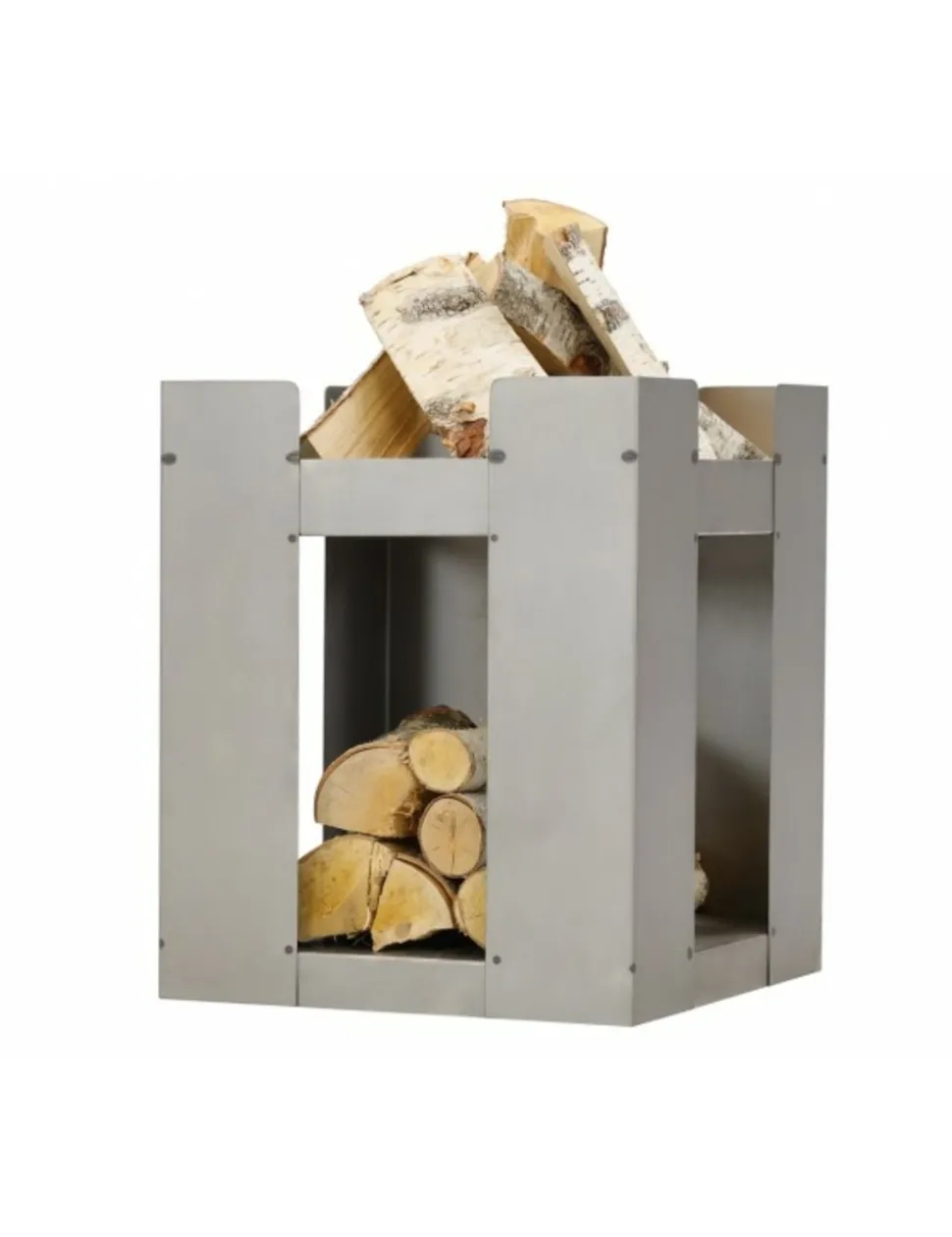 FARM COOK - Cheminée de jardin carré be 50x50 cm acier avec rangement bois-acier naturel---acier naturel